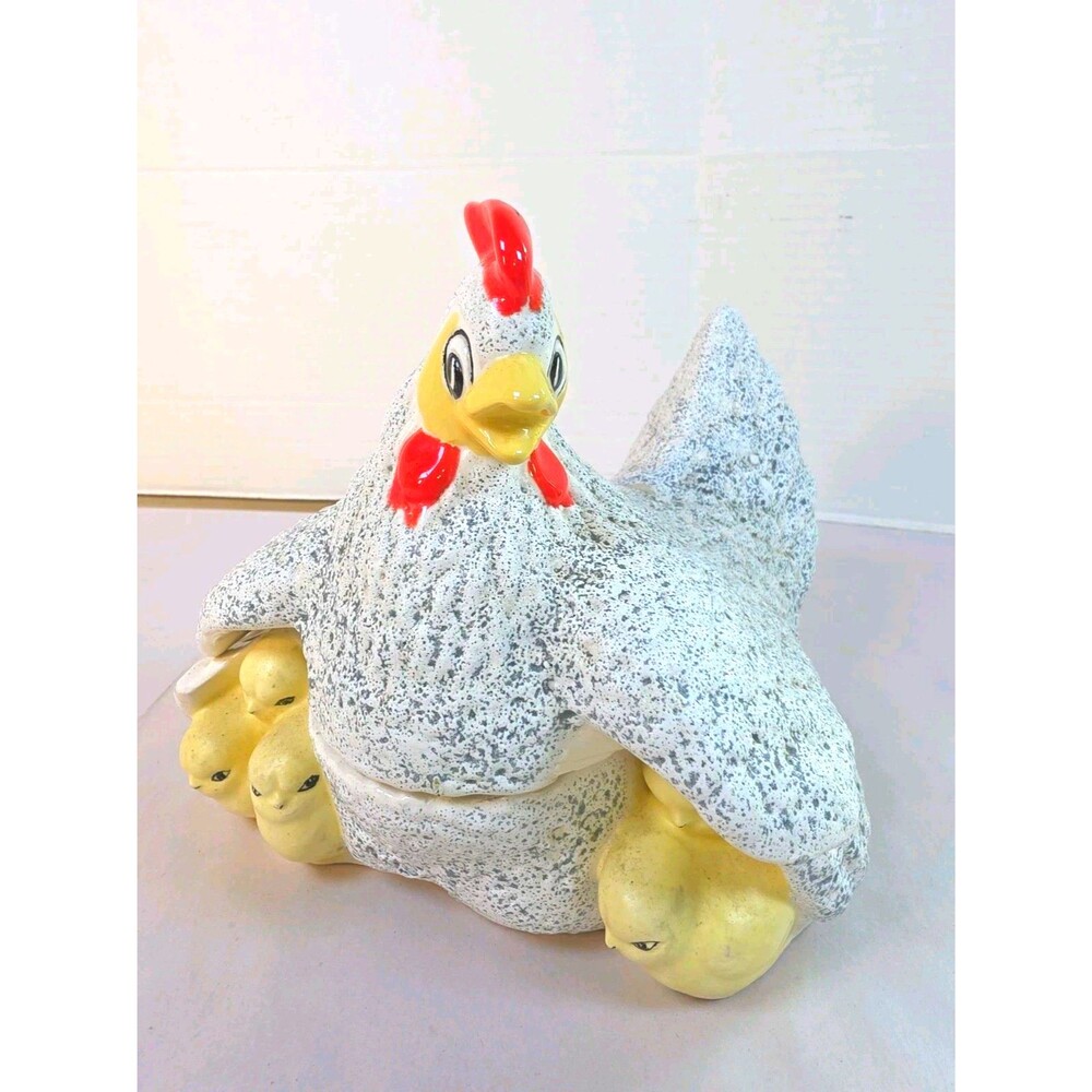 Rare Grey Speckled Vintage Arnel's Mother Hen & Chicks  1930s Chicken  Farmhouse